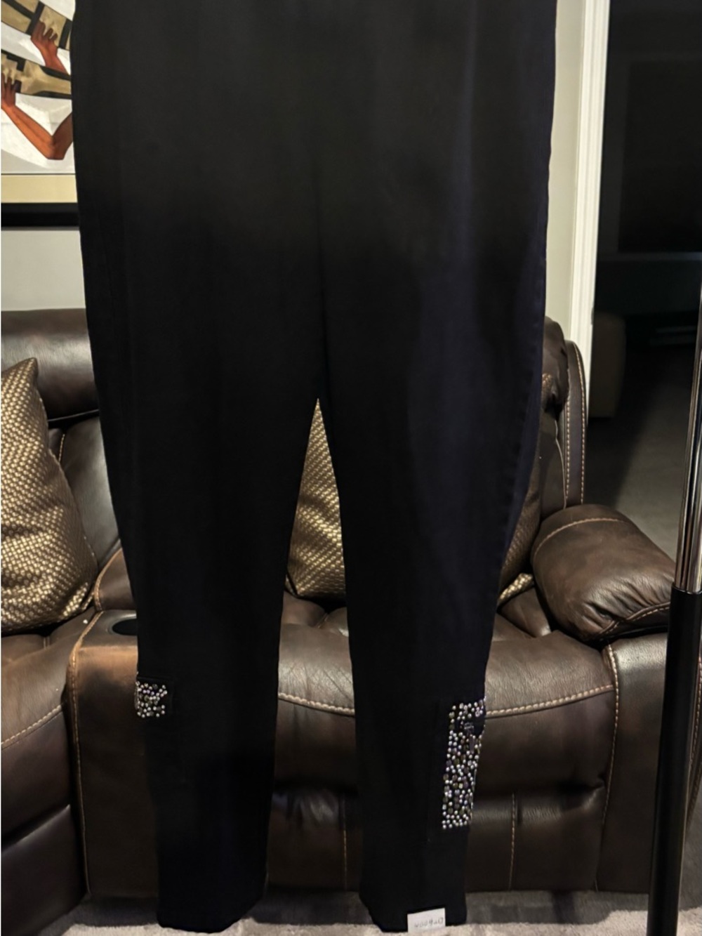 Diane Gilman Black Cropped Embellished Ankle Pants